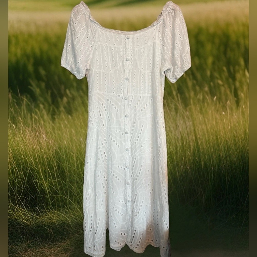 White Cotton Midi Dress Coquette Milkmaid Tiered Cottagecore Western Stagecoach